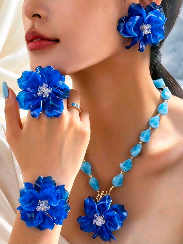 سرویس زیورآلات رزینی طرح گل فلورا مدل Flora کد 28