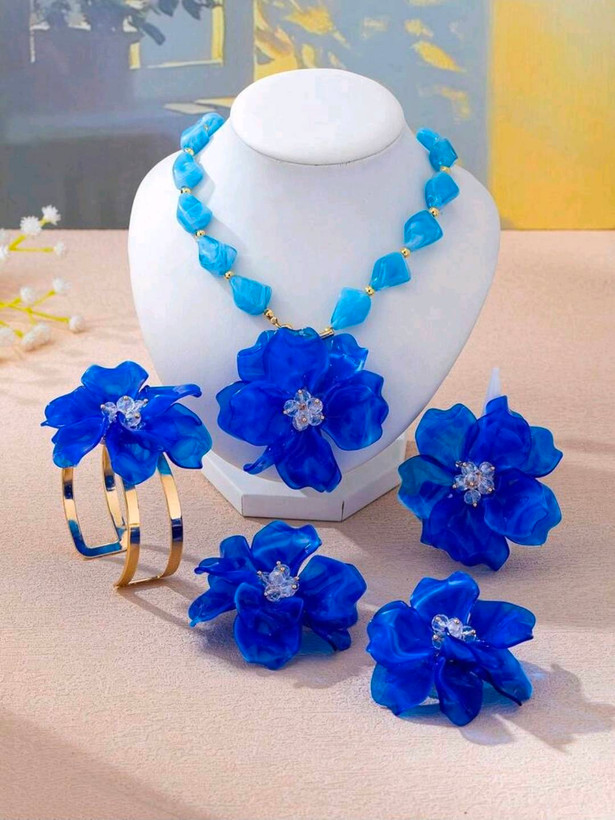 سرویس زیورآلات رزینی طرح گل فلورا مدل Flora کد 28