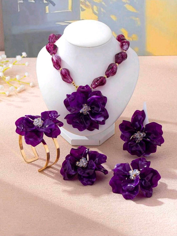 سرویس زیورآلات رزینی طرح گل فلورا مدل Flora کد 28