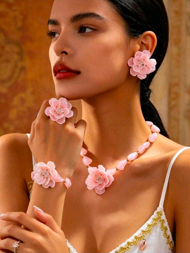 سرویس زیورآلات رزینی طرح گل فلورا مدل Flora کد 28