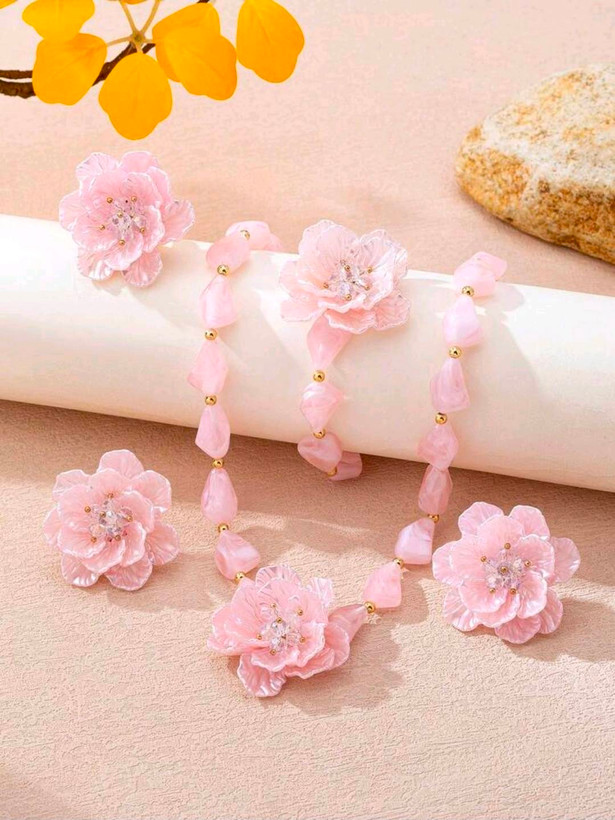 سرویس زیورآلات رزینی طرح گل فلورا مدل Flora کد 28