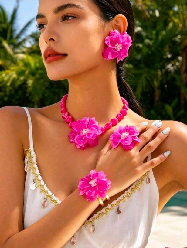 سرویس زیورآلات رزینی طرح گل فلورا مدل Flora کد 28