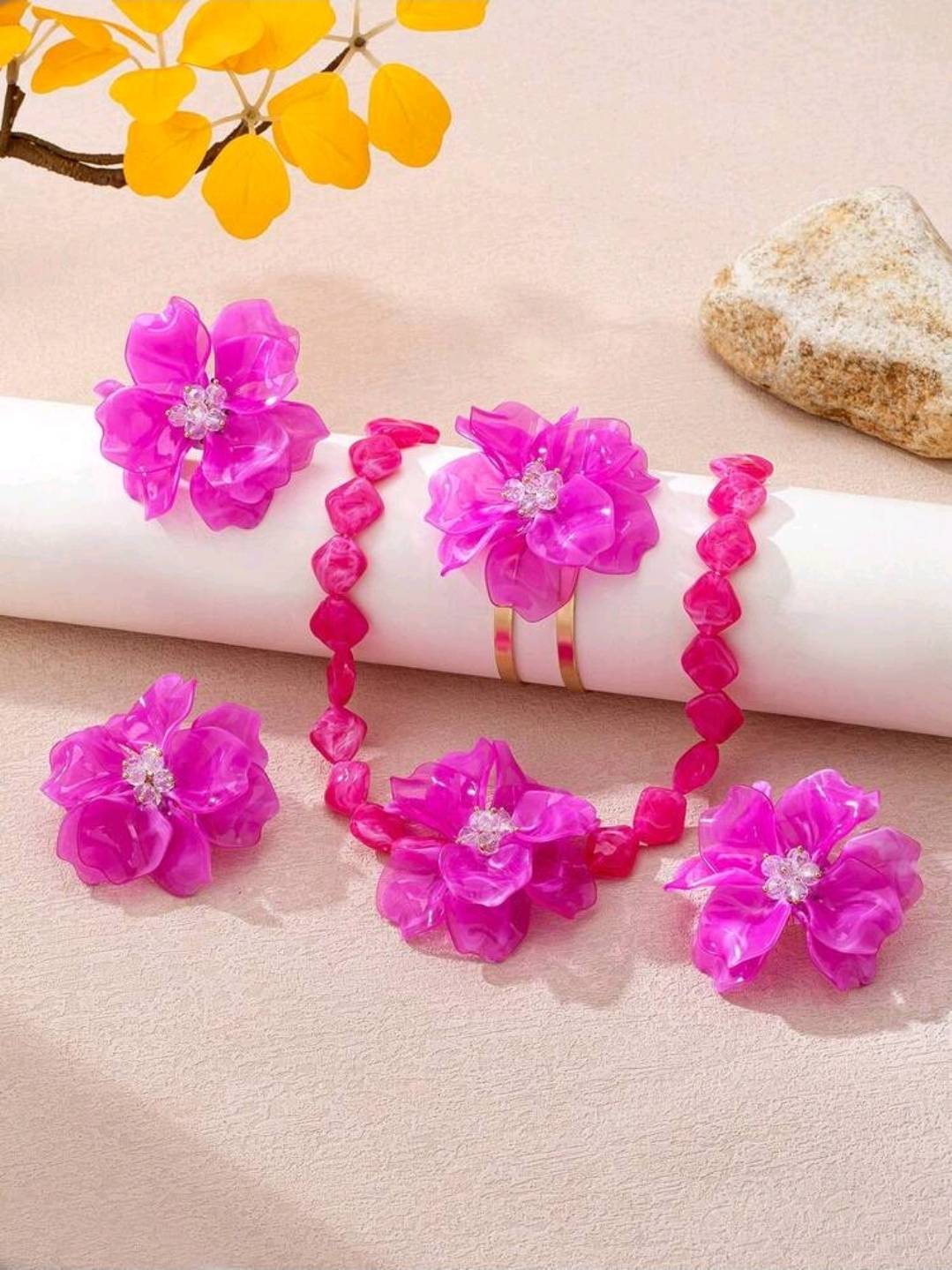 سرویس زیورآلات رزینی طرح گل فلورا مدل Flora کد 28