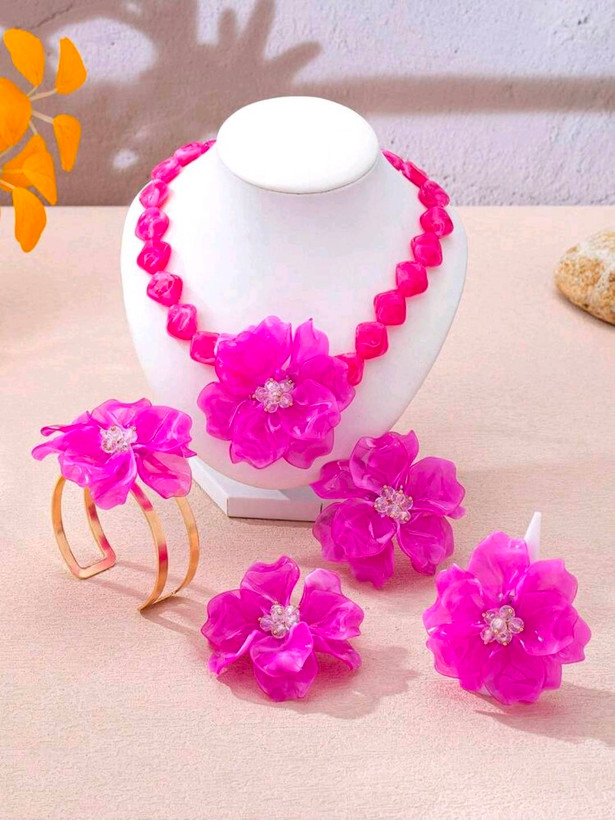 سرویس زیورآلات رزینی طرح گل فلورا مدل Flora کد 28