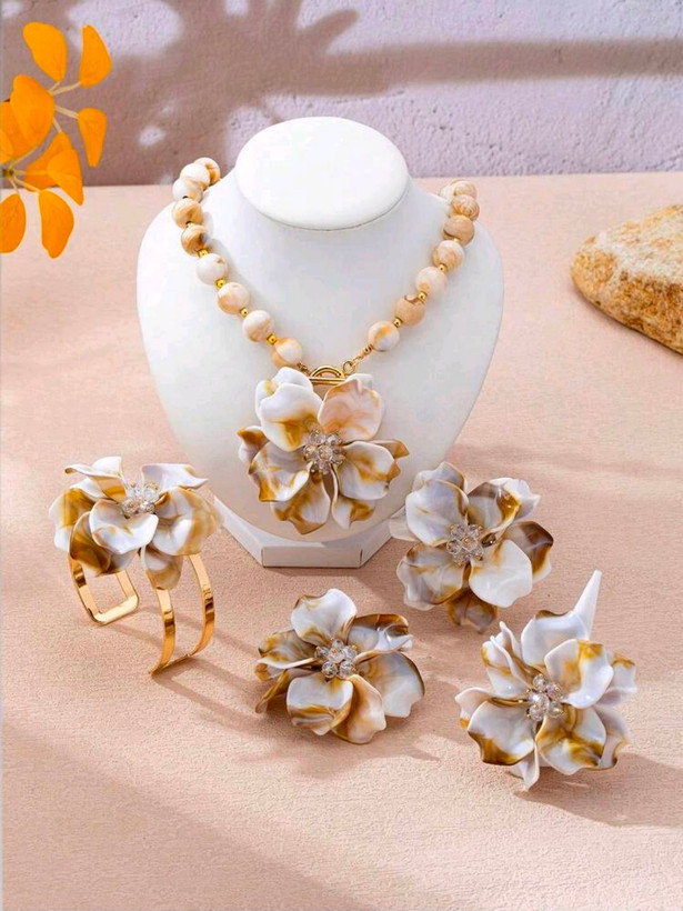 سرویس زیورآلات رزینی طرح گل فلورا مدل Flora کد 28